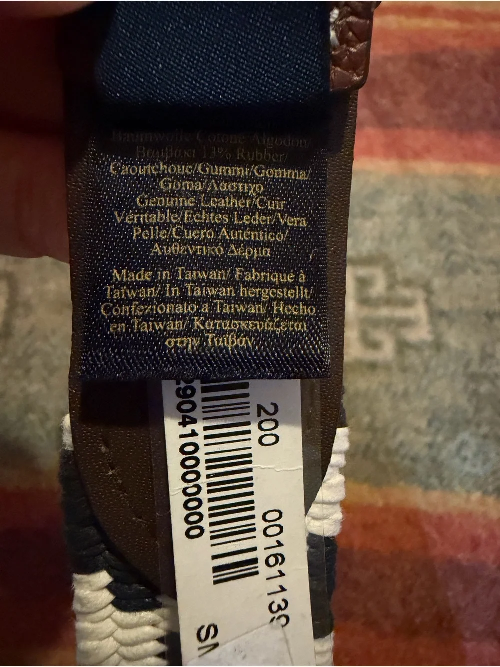 Brooks Brothers Navy White Woven Belt Brown Leather Size S